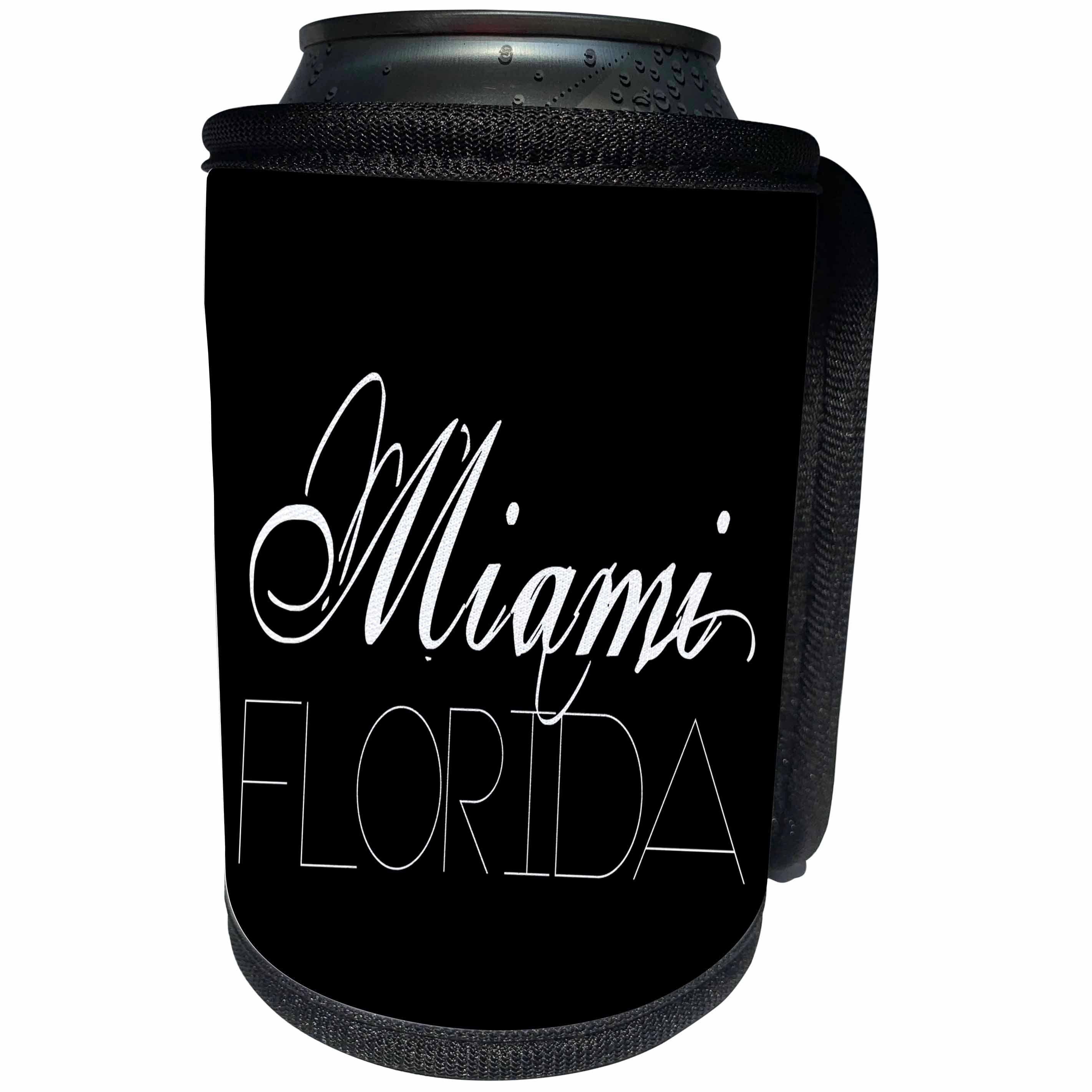 3dRose Alexis Design - American Cities - American Cities - Miami Florida, white on black - Can Cooler Bottle Wrap (cc_283976)