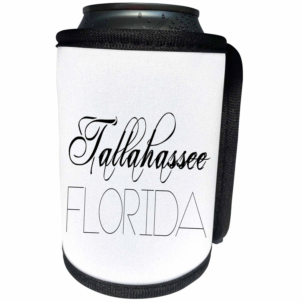 3dRose Alexis Design - American Cities - American Cities - Tallahassee Florida, black on white - Can Cooler Bottle Wrap (cc_283977)
