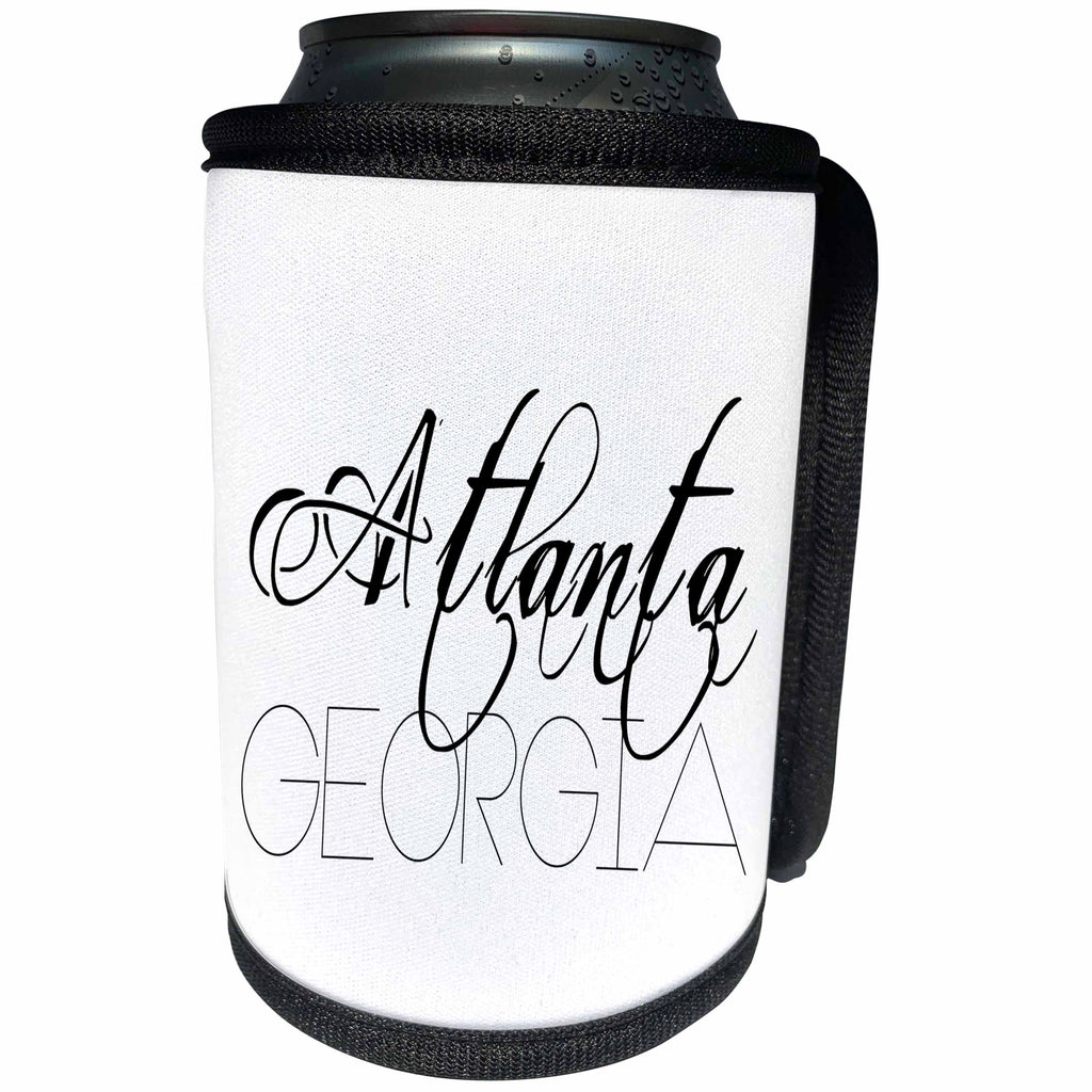 3dRose Alexis Design - American Cities - American Cities - Atlanta Georgia, black on white - Can Cooler Bottle Wrap (cc_283980)