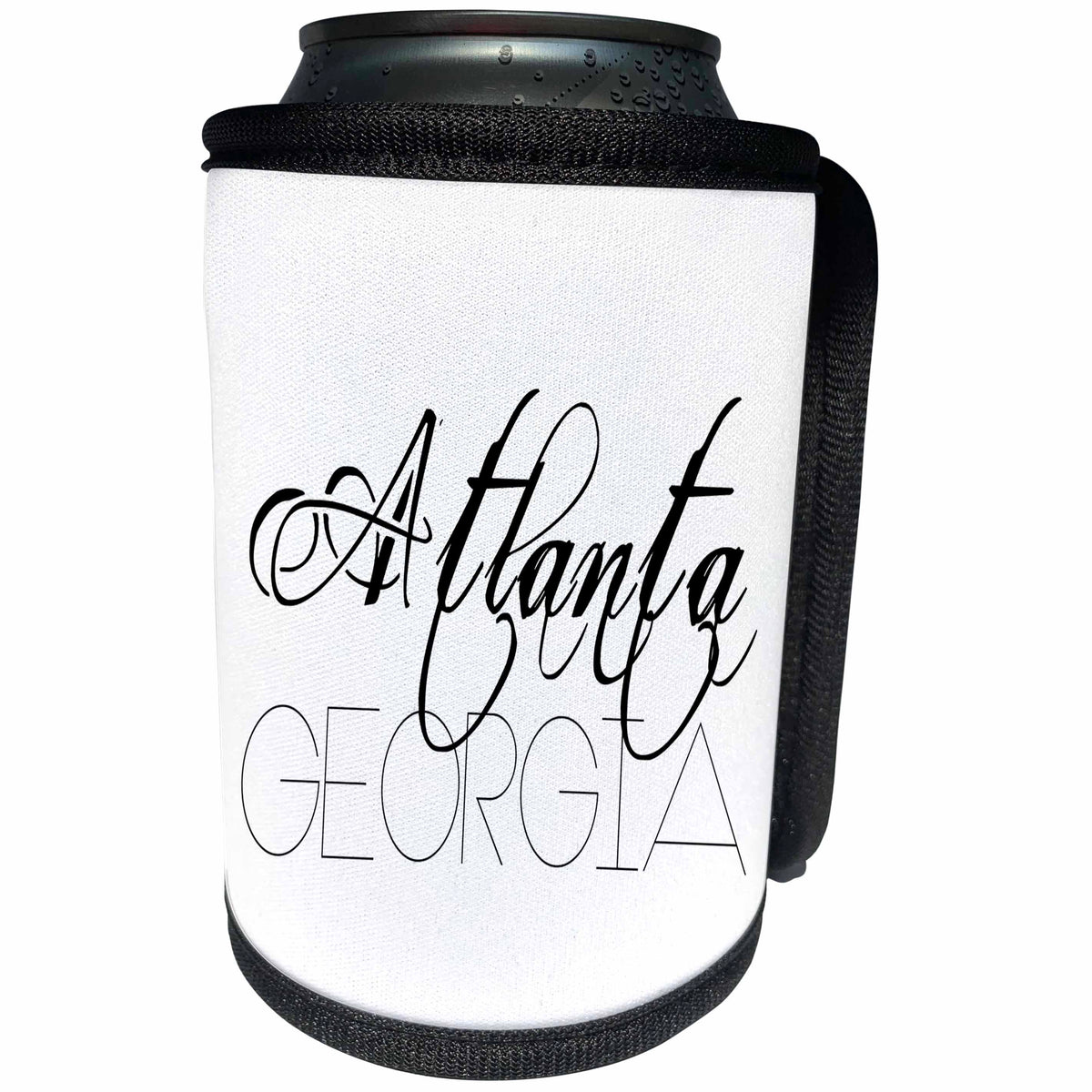 3dRose Alexis Design - American Cities - American Cities - Atlanta Georgia, black on white - Can Cooler Bottle Wrap (cc_283980)