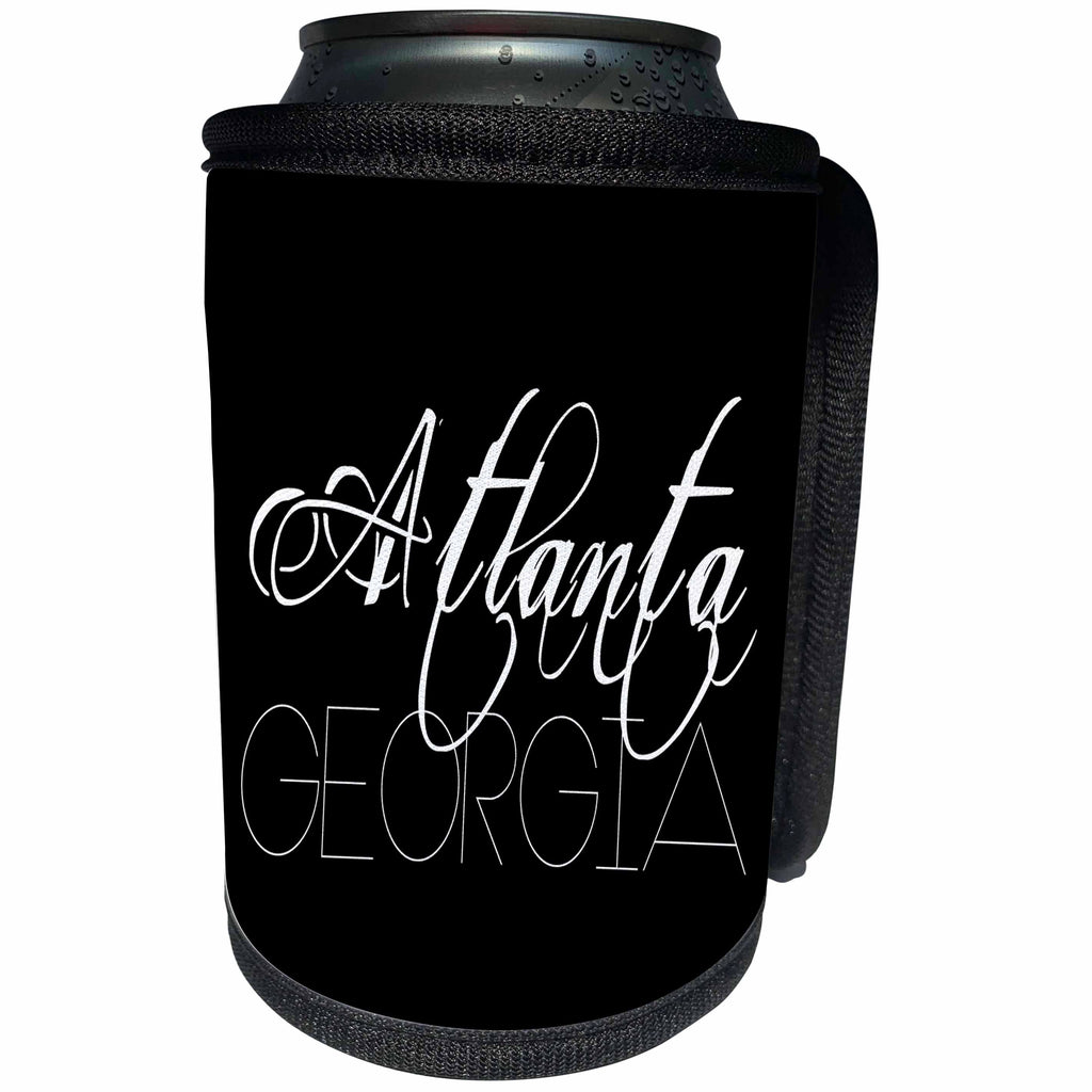 3dRose Alexis Design - American Cities - American Cities - Atlanta Georgia, white on black - Can Cooler Bottle Wrap (cc_283982)