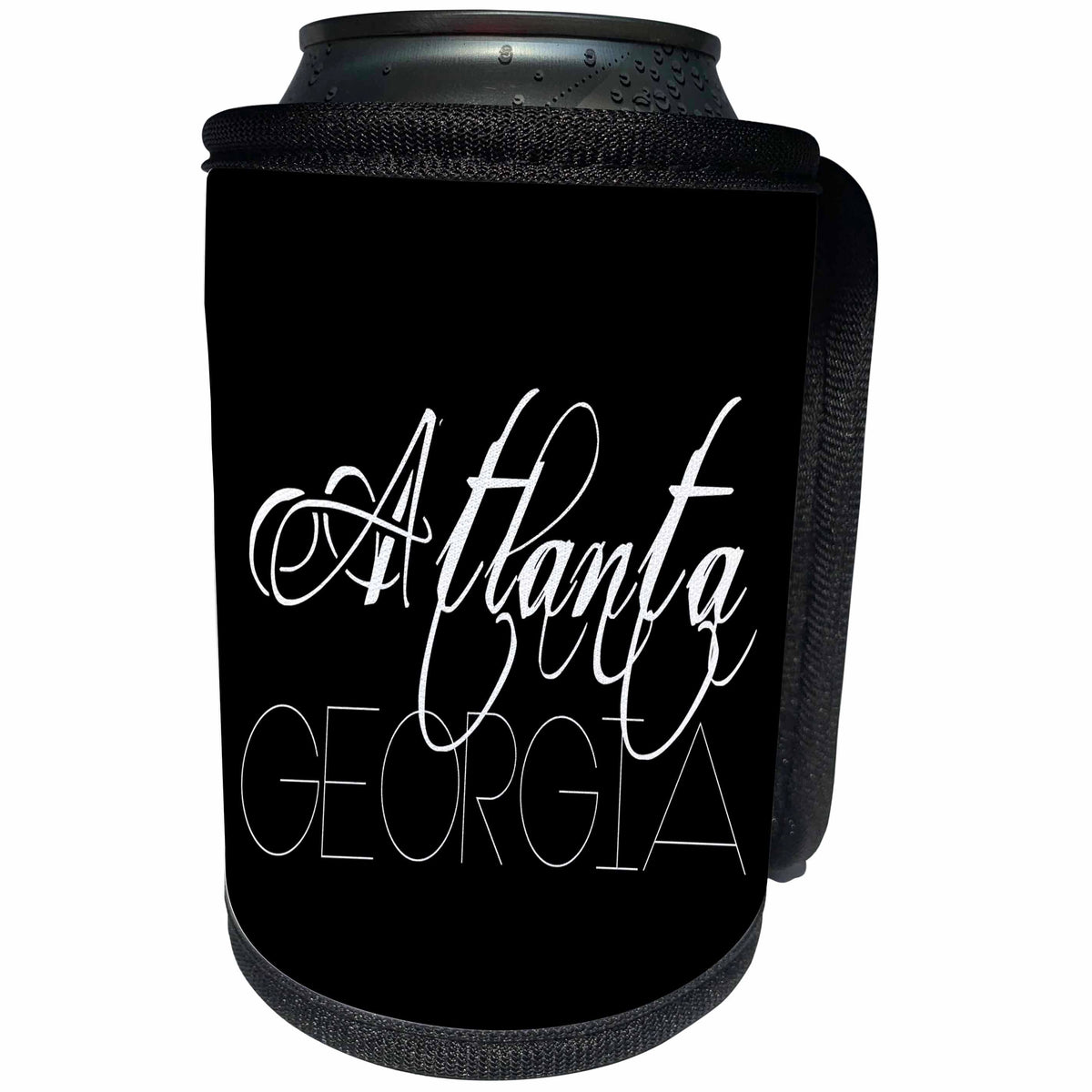 3dRose Alexis Design - American Cities - American Cities - Atlanta Georgia, white on black - Can Cooler Bottle Wrap (cc_283982)
