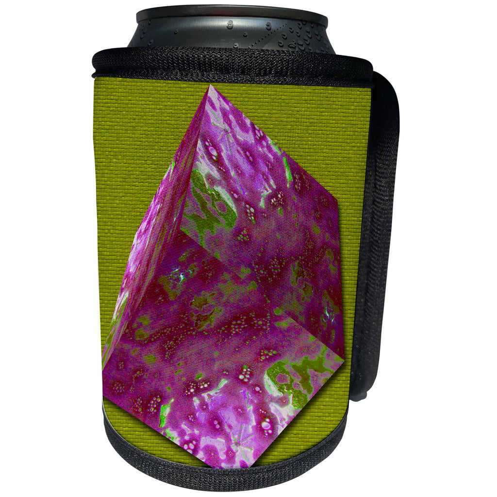3dRose Jos Fauxtographee- 3 Dimensional Box - A purple 3D Box on a olive green crackled background - Can Cooler Bottle Wrap (cc_284175)