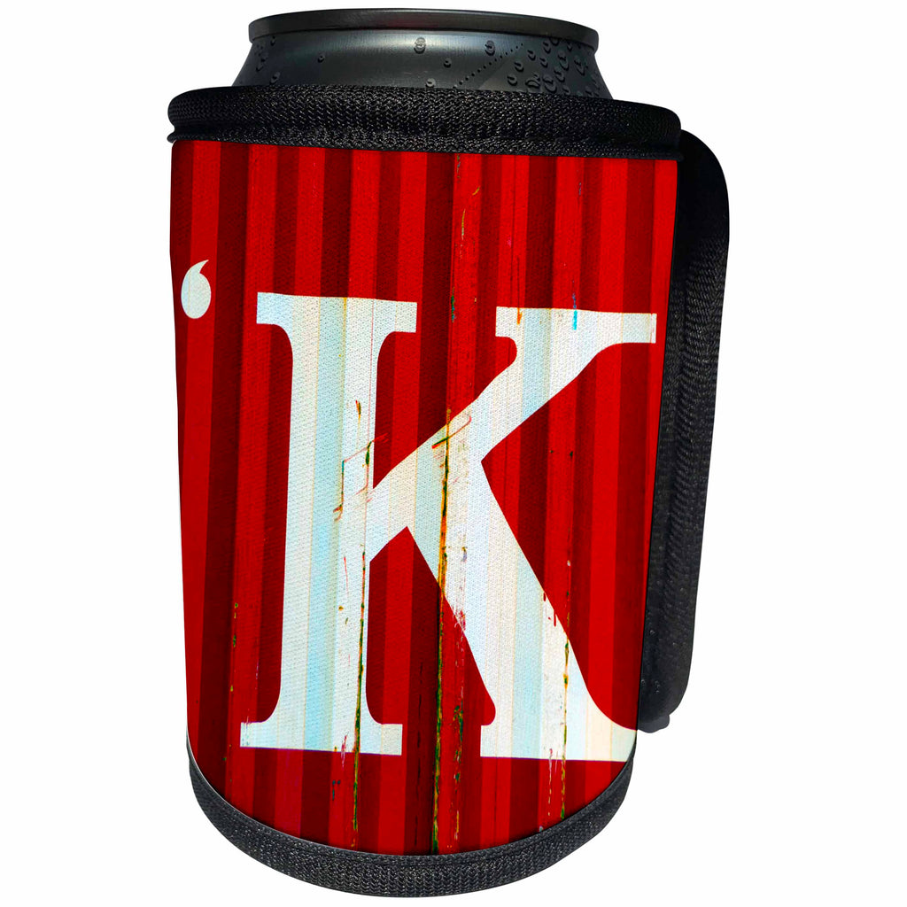 3dRose Jos Fauxtographee- The Letter K on a Container - A container in red with the letter K in white painted on - Can Cooler Bottle Wrap (cc_284199)