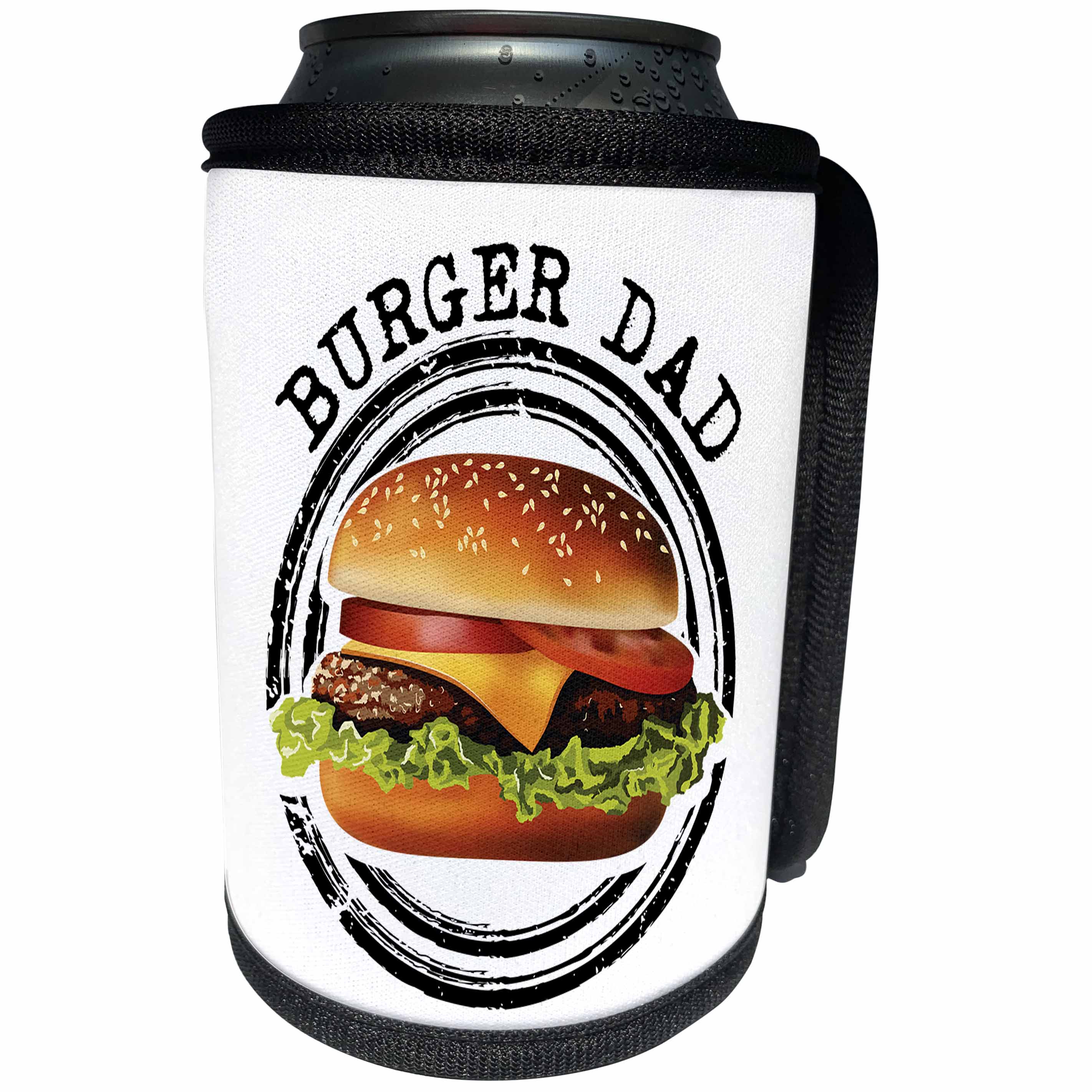 3dRose Carsten Reisinger - Illustrations - Burger Dad Cool Hamburger Cheeseburger Sandwich Barbecue BBQ Food - Can Cooler Bottle Wrap (cc_284232)