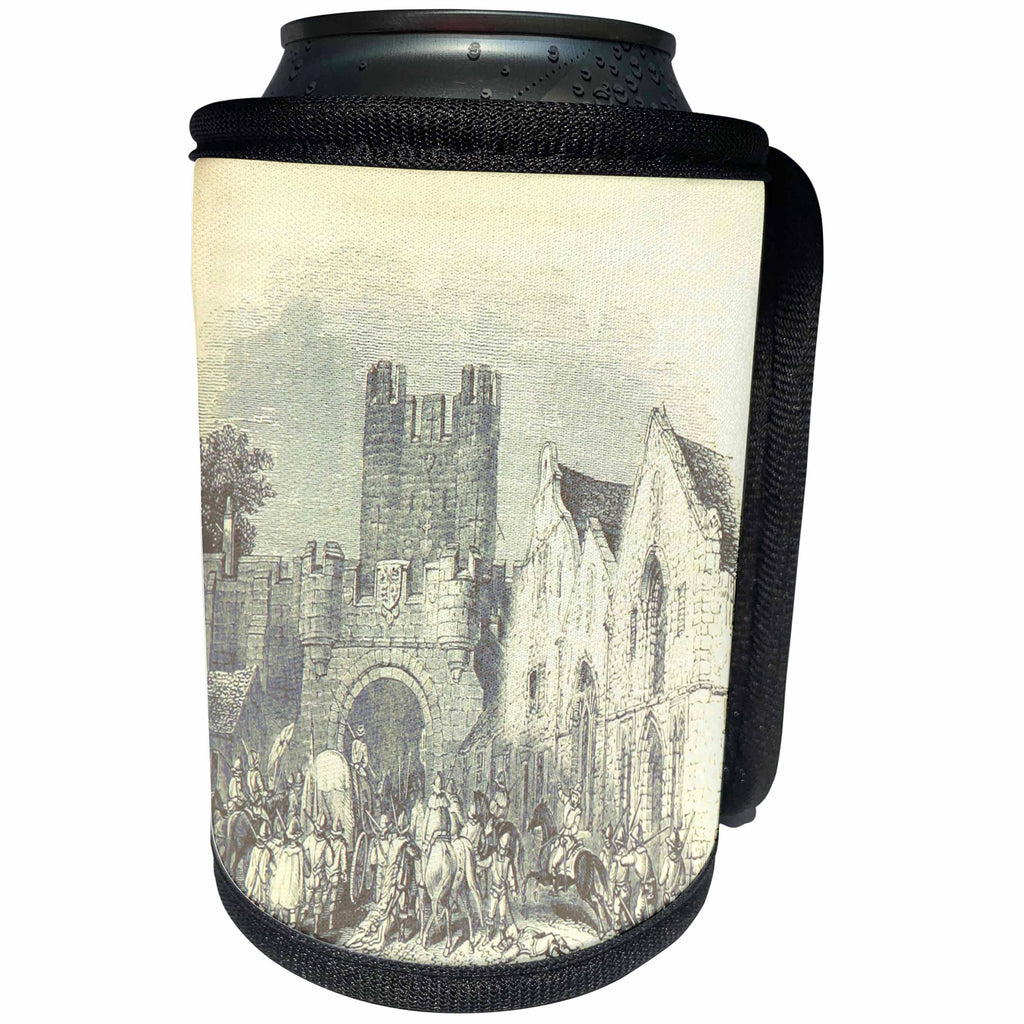 3dRose TDSwhite – Castle Sketches - Vintage Castle Gates Historical Medieval Fairy Tale - Can Cooler Bottle Wrap (cc_284241)