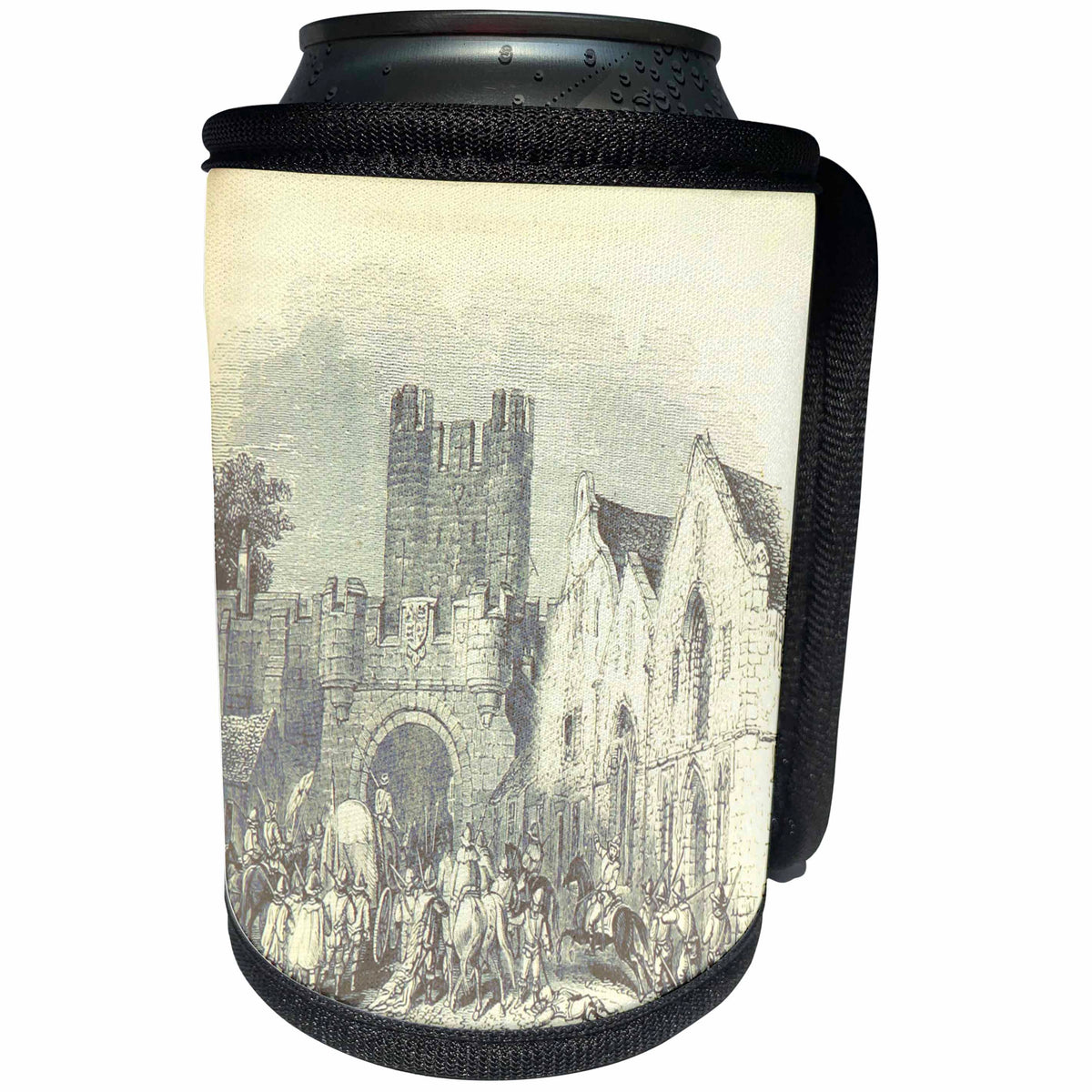 3dRose TDSwhite – Castle Sketches - Vintage Castle Gates Historical Medieval Fairy Tale - Can Cooler Bottle Wrap (cc_284241)