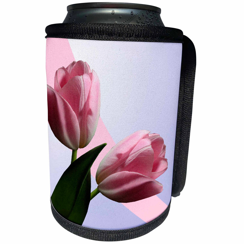 3dRose TDSwhite – Summer Seasonal Nature Photos - Floral Two Pink Tulips - Can Cooler Bottle Wrap (cc_284579)