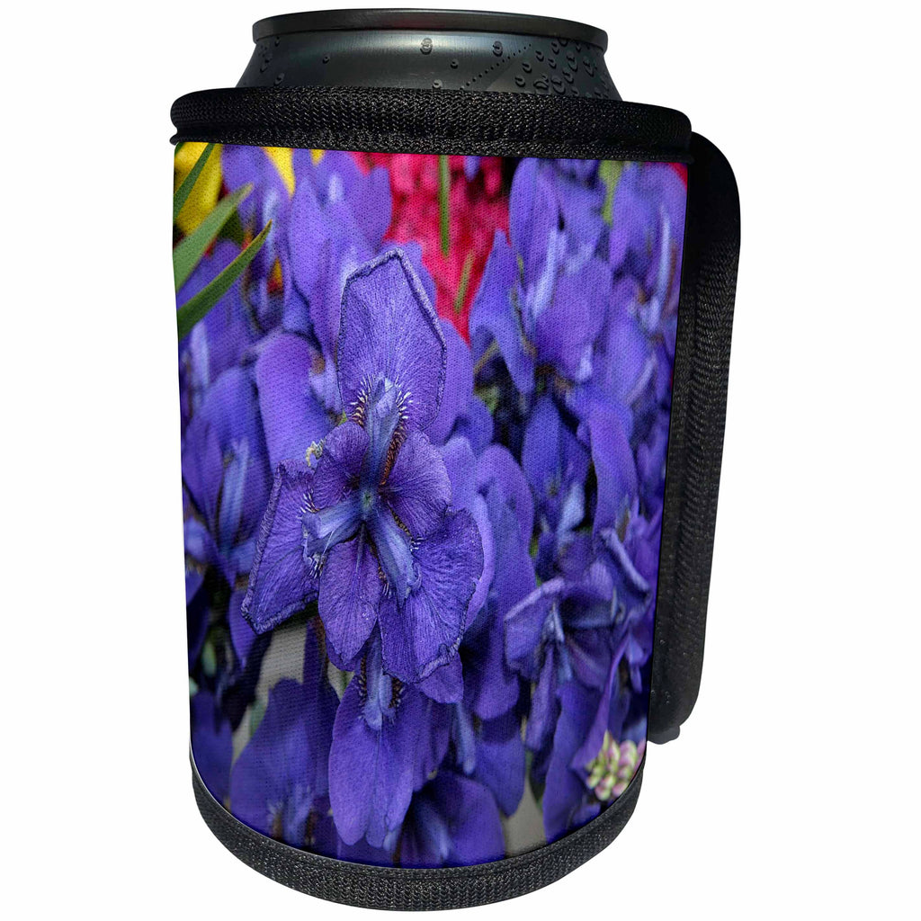 3dRose TDSwhite – Summer Seasonal Nature Photos - Floral Purple Iris With Dew - Can Cooler Bottle Wrap (cc_284592)