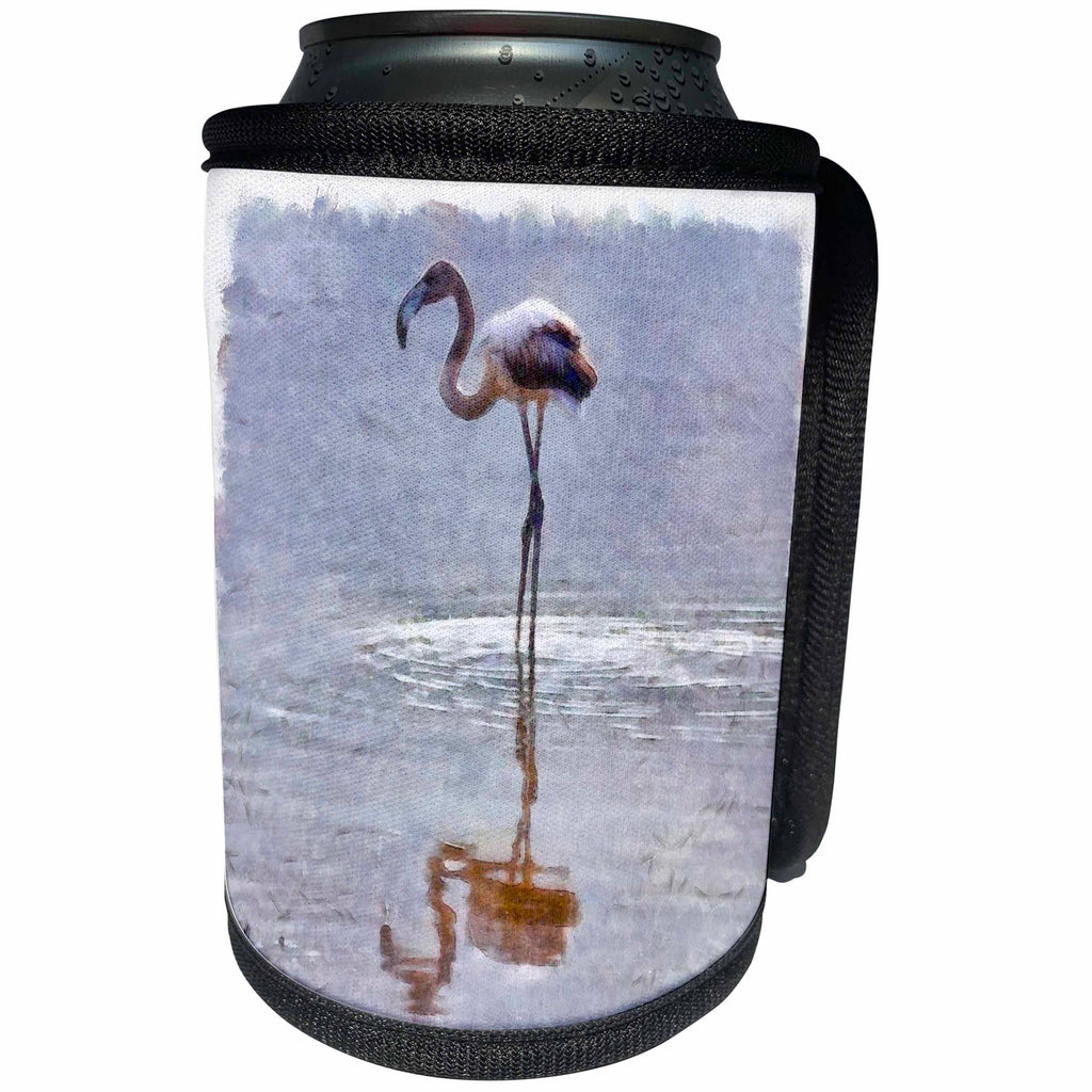 3dRose Taiche - Watercolor Painting - Flamingos - Flamingo Ripples and Reflections Watercolor - Can Cooler Bottle Wrap (cc_284649)
