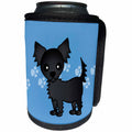 3dRose Janna Salak Designs Dogs - Cute Black Longhaired Chihuahua Blue with Pawprints - Can Cooler Bottle Wrap (cc_28466)