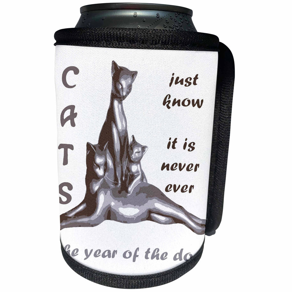 3dRose Taiche - Vector - Cats - Cats Just Know It Is Never Ever The Year Of The Dog - Can Cooler Bottle Wrap (cc_284660)