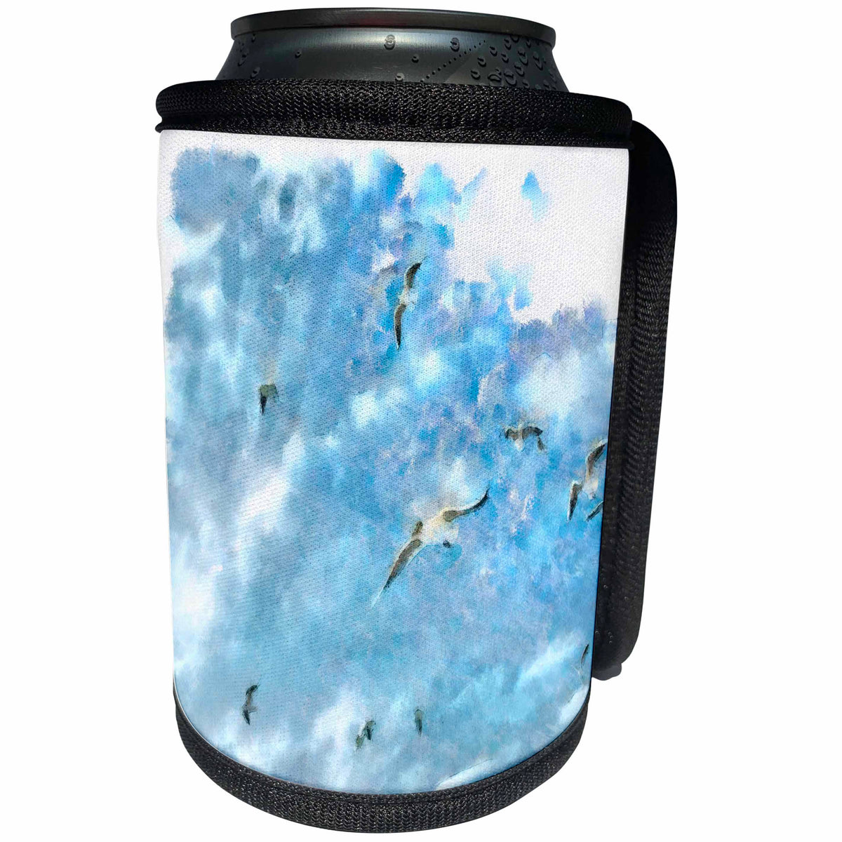 3dRose Taiche - Watercolor Painting - Seagulls - The Chasers – Seagulls In Flight - Can Cooler Bottle Wrap (cc_284669)