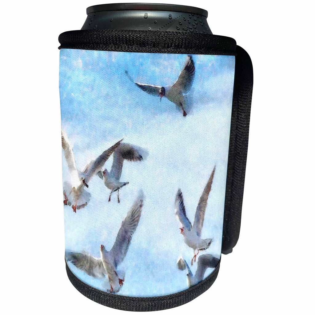 3dRose Taiche - Watercolor Painting - Seagulls - Gulls In Flight - Can Cooler Bottle Wrap (cc_284674)