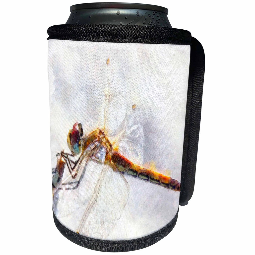 3dRose Taiche - Watercolor Painting - Dragonfly - Platinum White Dragonfly - Can Cooler Bottle Wrap (cc_284679)