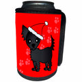 3dRose Janna Salak Designs Dogs - Cute Black Longhaired Chihuahua Red with Santa Hat - Can Cooler Bottle Wrap (cc_28469)