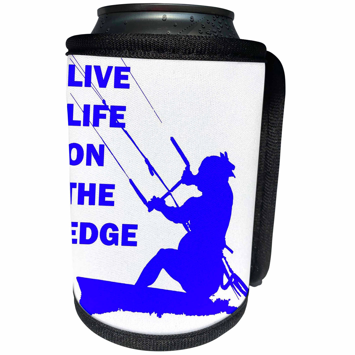 3dRose Taiche - Vector - Kitesurf Humor - Live Life On The Edge Neon Blue Kitebeach - Can Cooler Bottle Wrap (cc_284698)