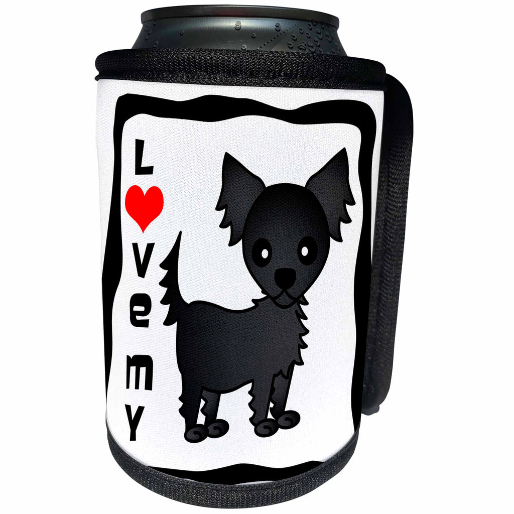 3dRose Janna Salak Designs Dogs - I Love Black Longhaired Chihuahua - Can Cooler Bottle Wrap (cc_28471)