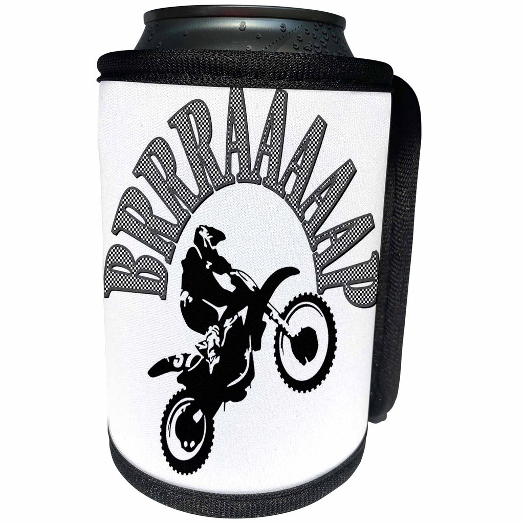 3dRose Taiche - Vector - Motocross - Grey scale Brrraaaaap Checkered Flag Moto Language - Can Cooler Bottle Wrap (cc_284710)