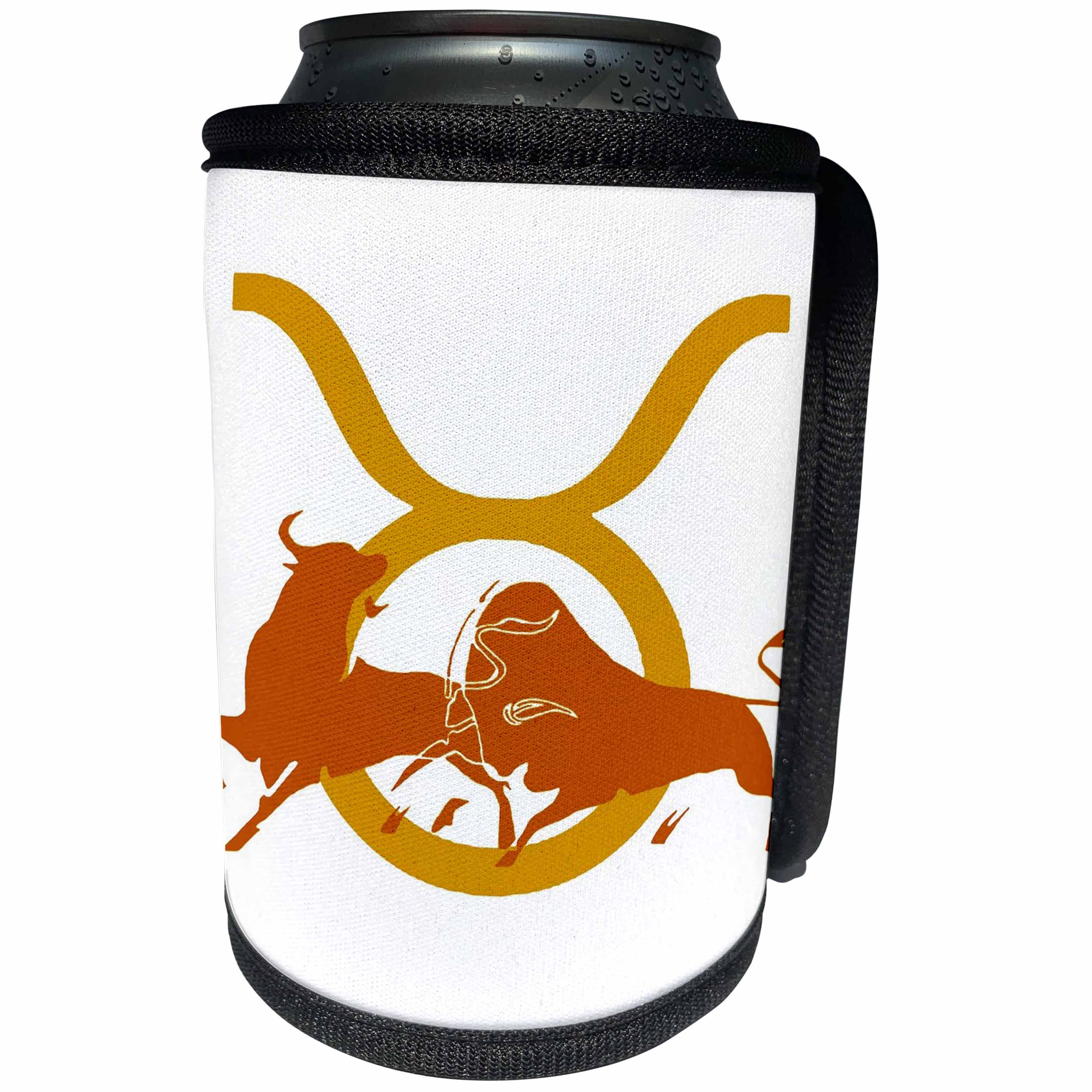 3dRose Taiche - Vector - Taurus Bulls - Brown Taurean Bull Icon Glyph Of Head and Horns - Can Cooler Bottle Wrap (cc_284711)