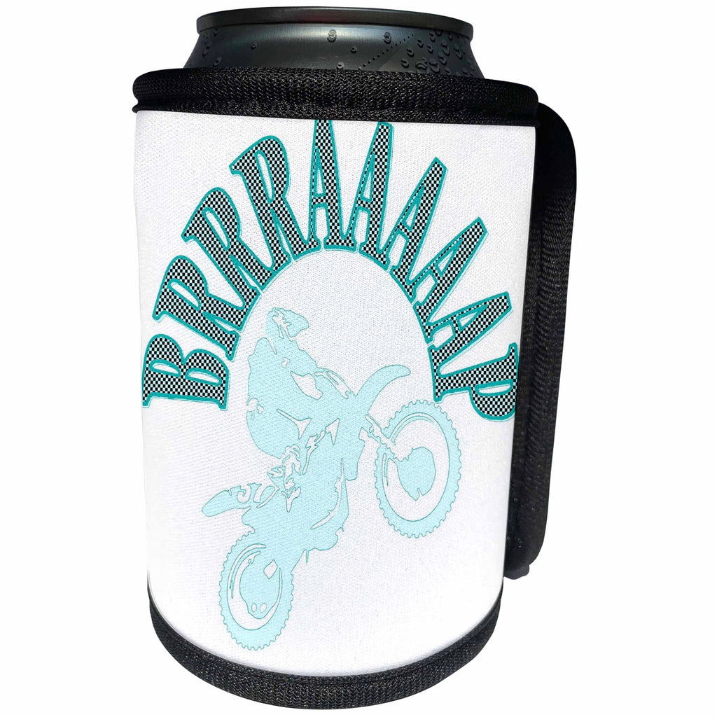 3dRose Taiche - Vector - Motocross - Aqua Brrraaaaap Checkered Flag Moto Language - Can Cooler Bottle Wrap (cc_284715)