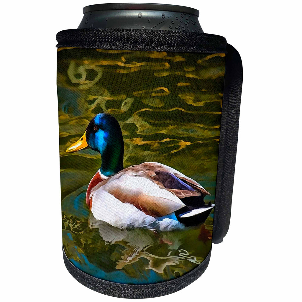 3dRose Taiche - Acrylic Painting - Mallard Duck - The Son Of A Duck Is A Floater - Can Cooler Bottle Wrap (cc_284716)