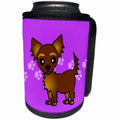 3dRose Janna Salak Designs Dogs - Cute Chocolate Brown Longhaired Chihuahua Purple with Pawprints - Can Cooler Bottle Wrap (cc_28473)