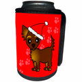 3dRose Janna Salak Designs Dogs - Cute Chocolate Brown Longhaired Chihuahua Red with Santa Hat - Can Cooler Bottle Wrap (cc_28474)