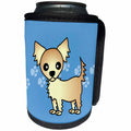 3dRose Janna Salak Designs Dogs - Cute Cream Tan Longhaired Chihuahua Blue with Pawprints - Can Cooler Bottle Wrap (cc_28477)