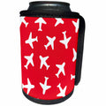 3dRose Janna Salak Designs Trains and Planes - Cute Plane Print Dark Red and White - Can Cooler Bottle Wrap (cc_28493)