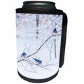 3dRose TDSwhite – Winter Seasonal Nature Photos - Three Blue Jays Snowy Winter Branch - Can Cooler Bottle Wrap (cc_284930)