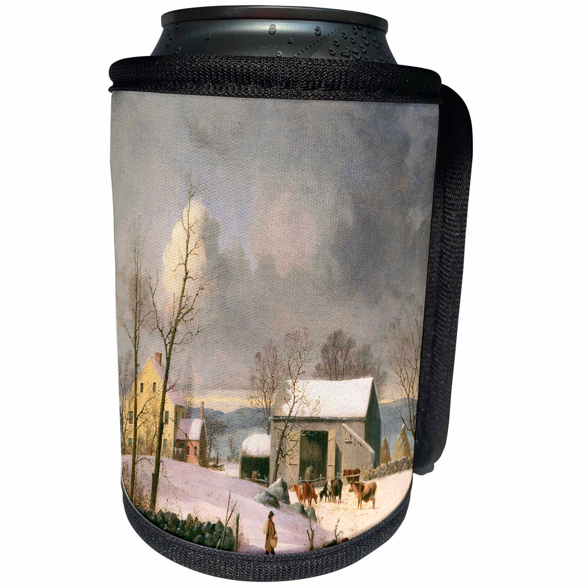 3dRose TDSwhite – Winter Seasonal Nature Photos - Vintage Winter Barnyard Scene - Can Cooler Bottle Wrap (cc_284937)