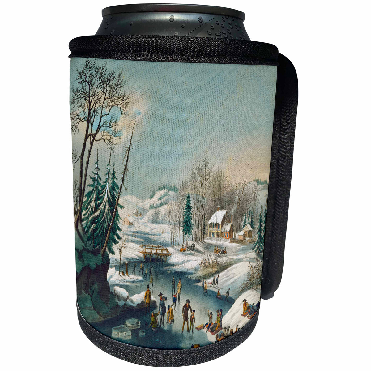 3dRose TDSwhite – Winter Seasonal Nature Photos - Vintage Winter Countryside Ice Skating - Can Cooler Bottle Wrap (cc_284940)