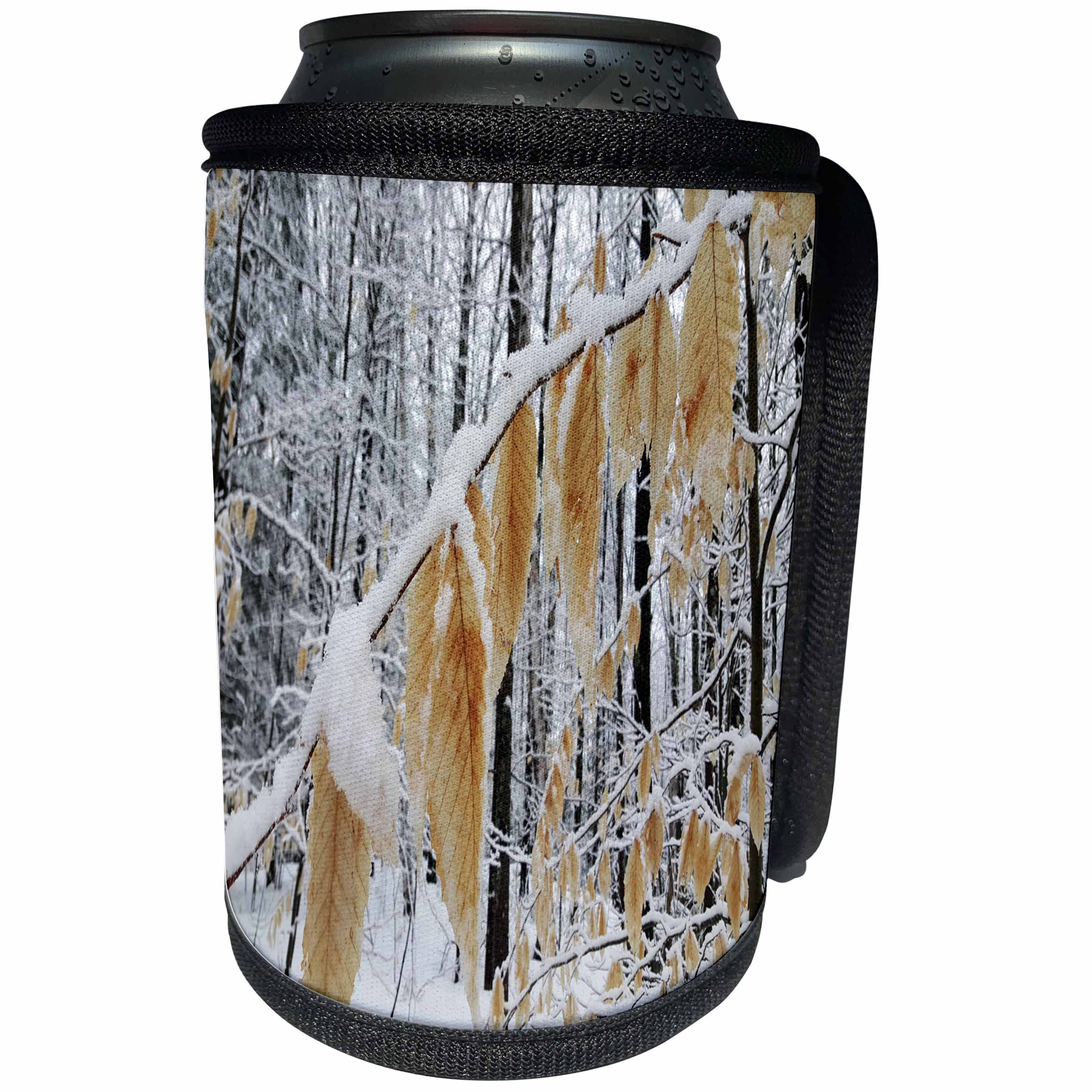 3dRose TDSwhite – Winter Seasonal Nature Photos - Winter Snowy Forest Branch - Can Cooler Bottle Wrap (cc_284963)
