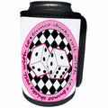 3dRose Janna Salak Designs Bunco - Bunco Chicks Roll With It Pink and White - Can Cooler Bottle Wrap (cc_28498)