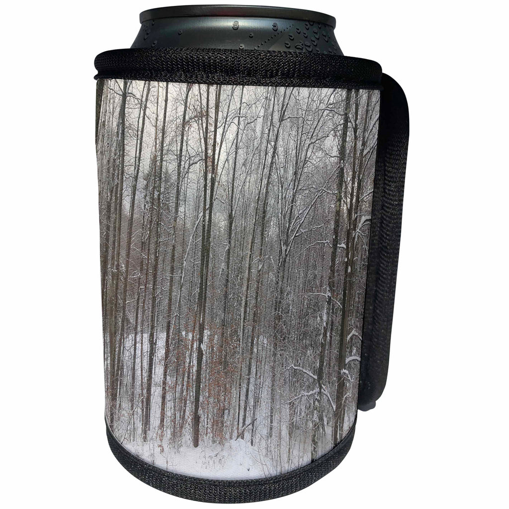 3dRose TDSwhite – Winter Seasonal Nature Photos - Winter Forest Bare Trees Snowy Groundcover - Can Cooler Bottle Wrap (cc_285006)