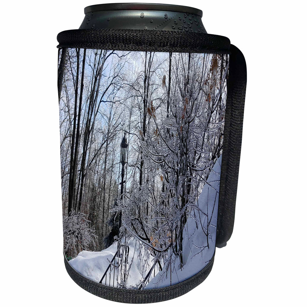 3dRose TDSwhite – Winter Seasonal Nature Photos - Winter Ice Storm Branches Ice Coated - Can Cooler Bottle Wrap (cc_285008)