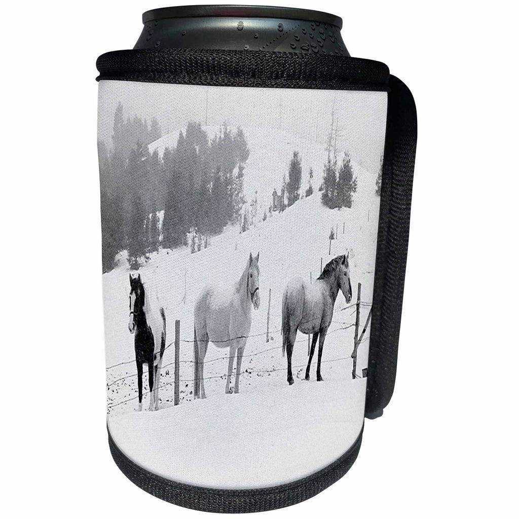 3dRose TDSwhite – Winter Seasonal Nature Photos - Winter Theme Horses In Winter - Can Cooler Bottle Wrap (cc_285024)