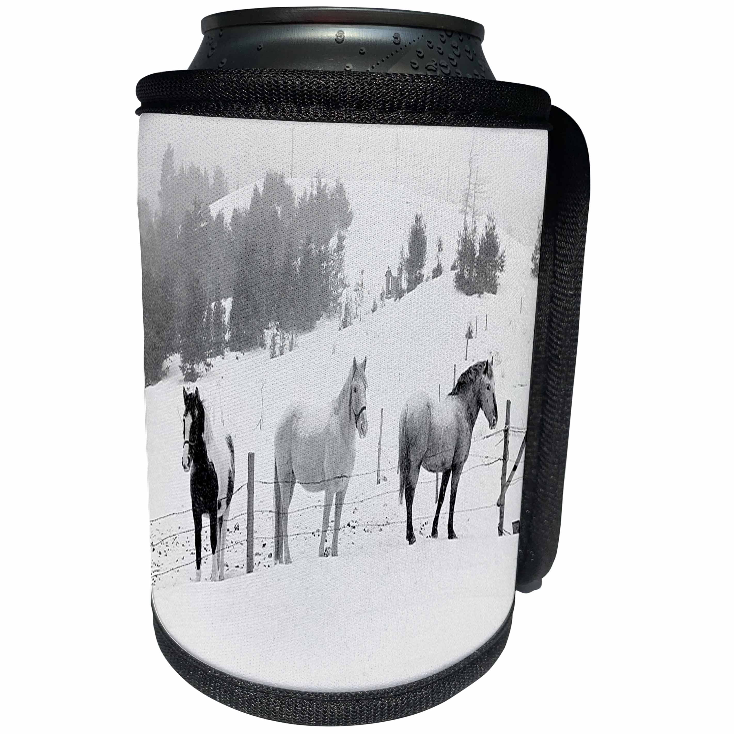 3dRose TDSwhite – Winter Seasonal Nature Photos - Winter Theme Horses In Winter - Can Cooler Bottle Wrap (cc_285024)