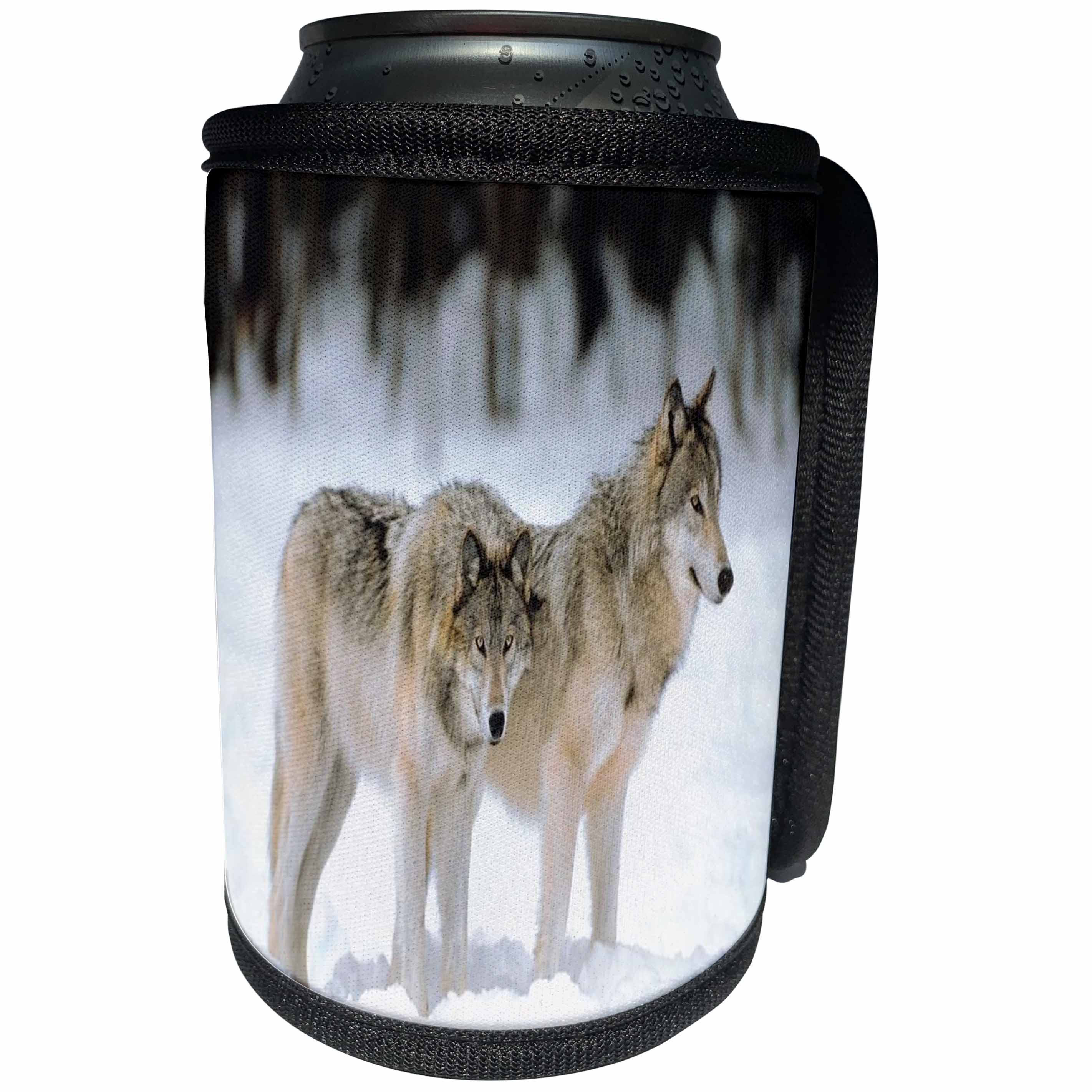 3dRose TDSwhite – Winter Seasonal Nature Photos - Winter Theme Pretty Wolves - Can Cooler Bottle Wrap (cc_285028)