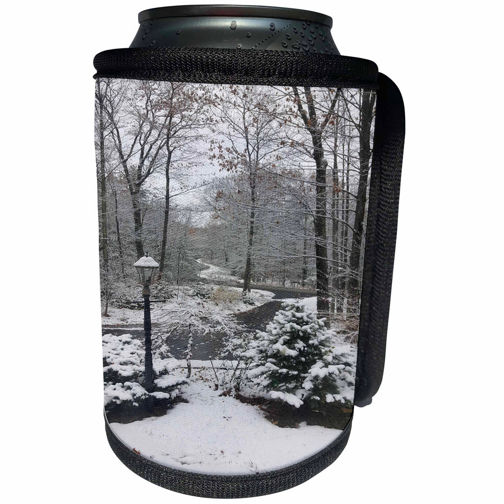 3dRose TDSwhite – Winter Seasonal Nature Photos - Winter Scene Snow Covered Trees Bushes - Can Cooler Bottle Wrap (cc_285056)