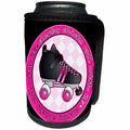 3dRose Janna Salak Designs Roller Derby - Derby Chicks Roll With It Pink and Black with Black Roller Skate - Can Cooler Bottle Wrap (cc_28507)