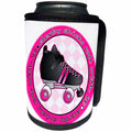 3dRose Janna Salak Designs Roller Derby - Derby Chicks Roll With It Pink and White with Black Roller Skate - Can Cooler Bottle Wrap (cc_28508)