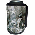 3dRose TDSwhite – Christmas Holidays Xmas - Vintage Currier and Ives Wilderness Log Cabin Woods - Can Cooler Bottle Wrap (cc_285084)