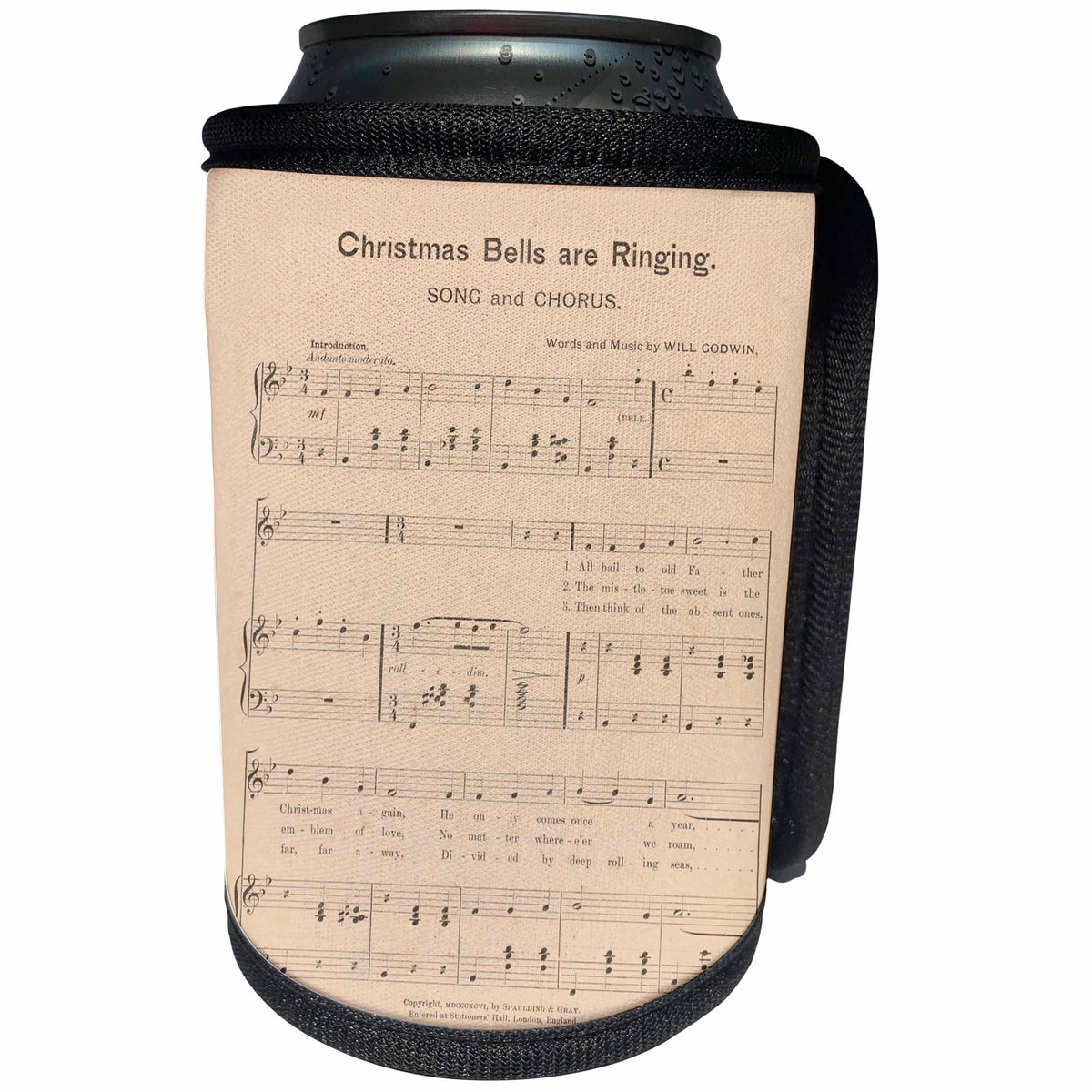 3dRose TDSwhite – Christmas Holidays Xmas - Vintage Holiday Sheet Music Carol Christmas Bells Are Ringing 1896 - Can Cooler Bottle Wrap (cc_285088)