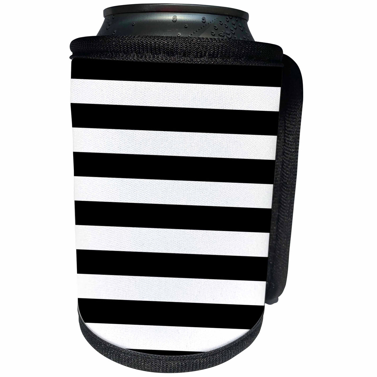 3dRose TDSwhite – Patterns Designs - Black White Stripes Horizontal - Can Cooler Bottle Wrap (cc_285184)