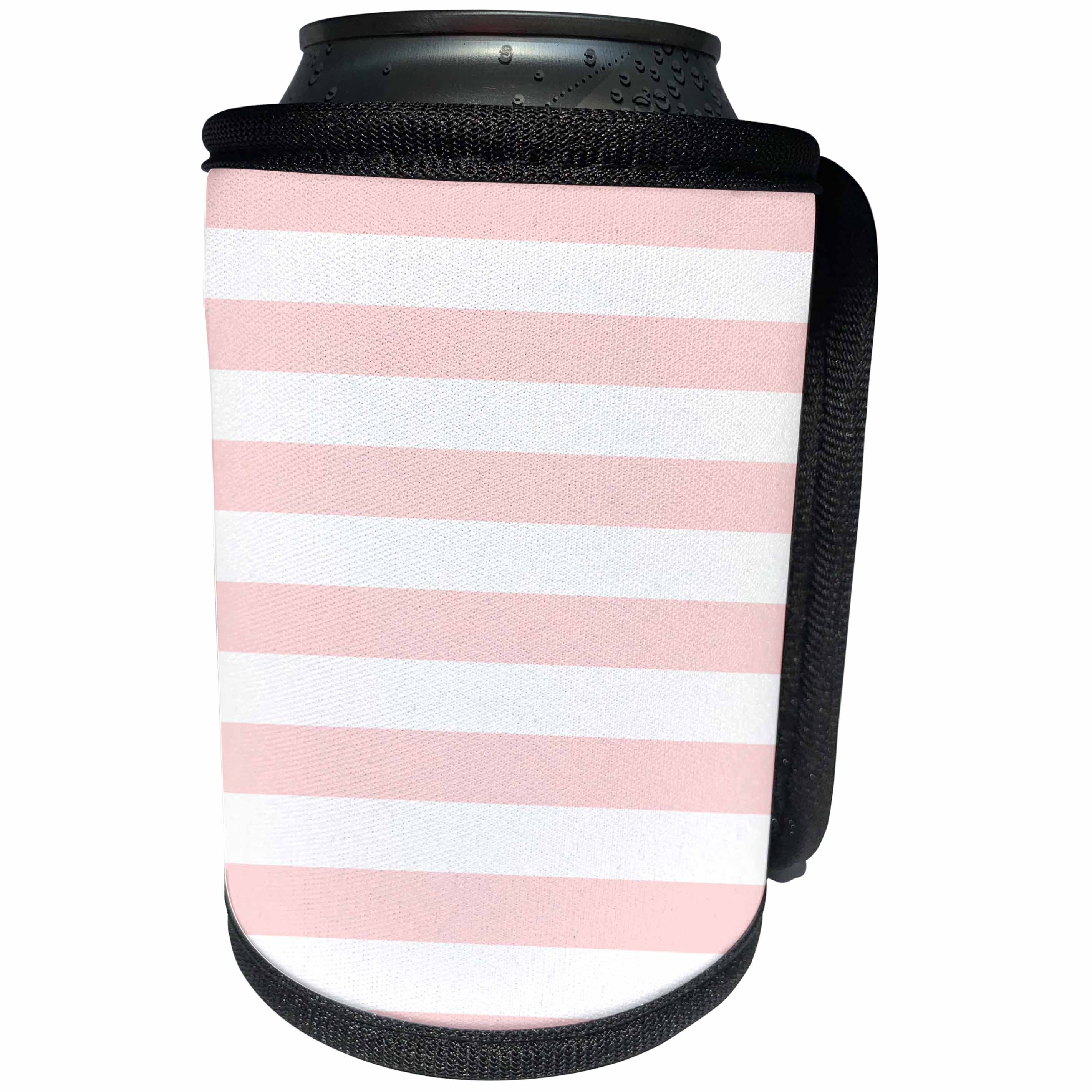 3dRose TDSwhite – Patterns Designs - Blush Pink White Stripes Horizontal - Can Cooler Bottle Wrap (cc_285186)