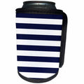 3dRose TDSwhite – Patterns Designs - Navy Blue White Stripes Horizontal - Can Cooler Bottle Wrap (cc_285188)