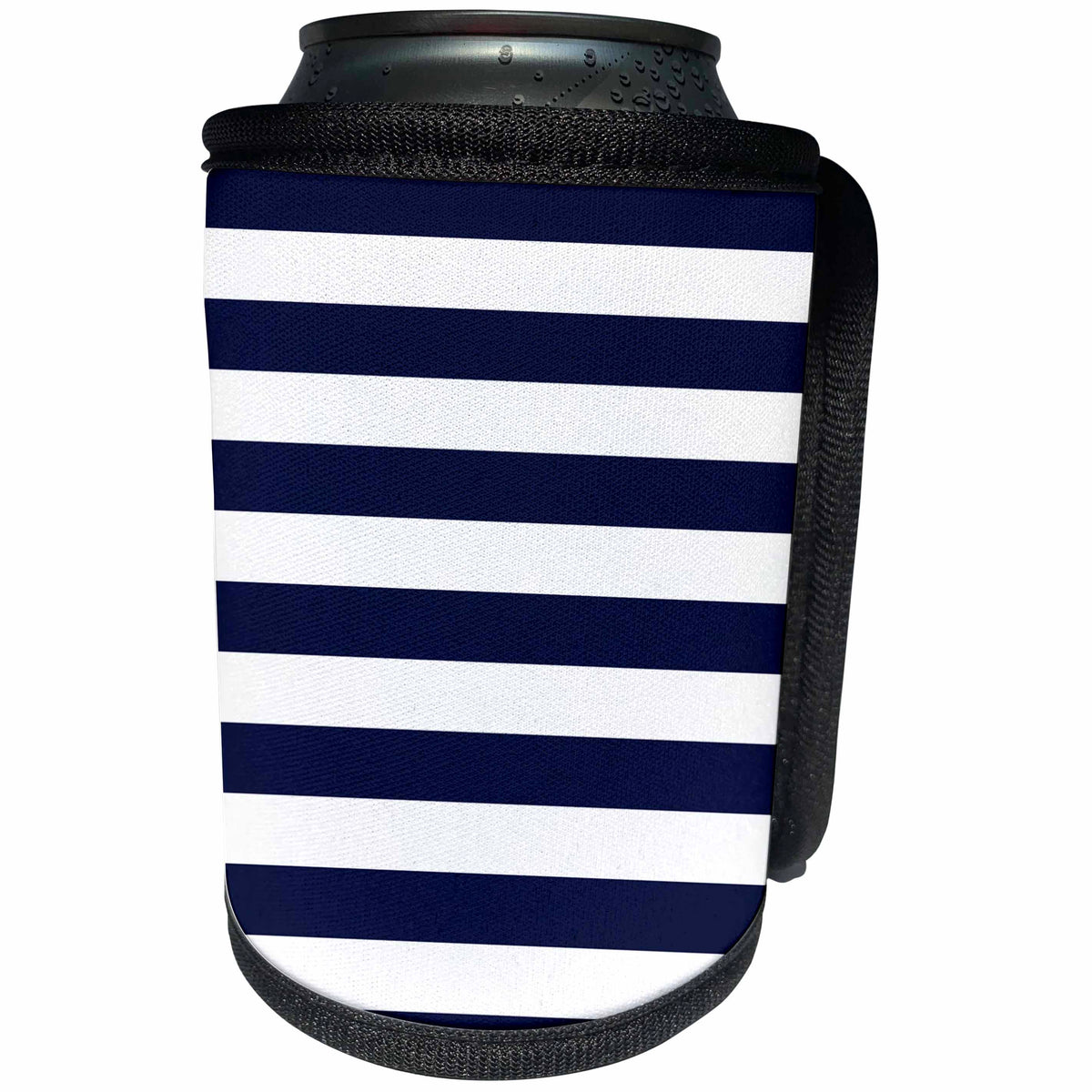 3dRose TDSwhite – Patterns Designs - Navy Blue White Stripes Horizontal - Can Cooler Bottle Wrap (cc_285188)