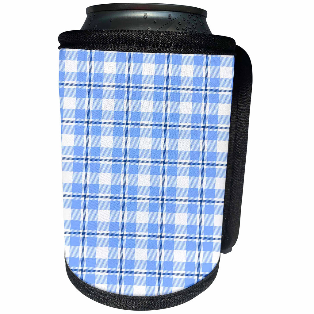 3dRose TDSwhite – Patterns Designs - Blue White Plaid Tartan - Can Cooler Bottle Wrap (cc_285192)